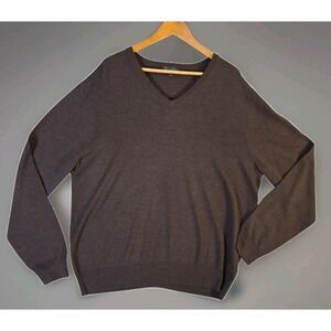 Brooks Brothers Sweater Men's XL Brown Saxxon Wool V-Neck Long Sleeve Pullover